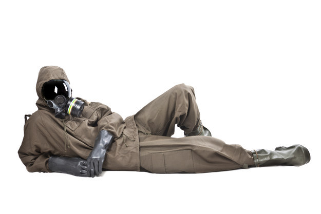 man in chemical suit